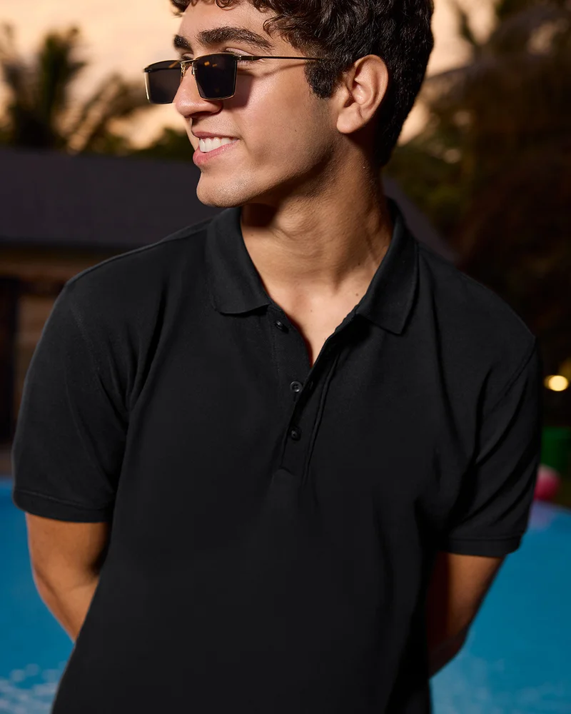 بيواكوف Men's Jet Black Polo T-shirt